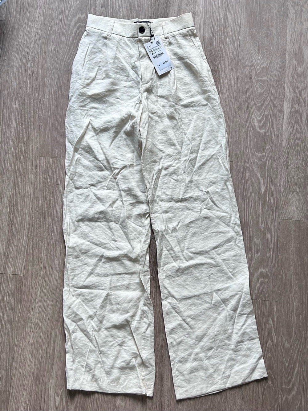 Zara Full-Length High-Waisted Wide Leg Trousers Cream Off-White NWT XS